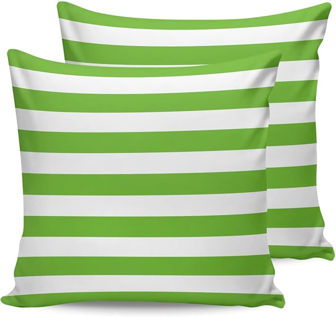 Outdoor Waterproof Pillow Covers for Patio Furniture Green and White Stripes Decorative Throw Pillow Cover Solid Striped Pillowcases Set of 2 Cushion Case for Sofa Couch Chair 24 x 24 in