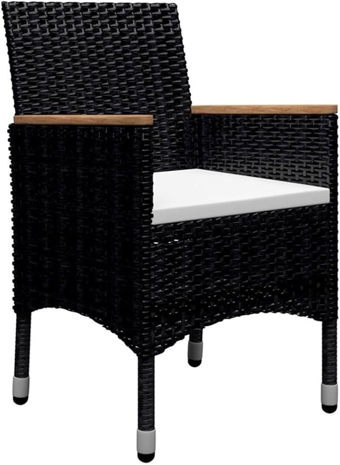 Afuera Living 9-Piece Outdoor Dining Set, Black Poly Rattan and Acacia Wood, Weather-Resistant, Removable Cushion Covers, Modern Style Patio Furniture for Garden or Deck Seating