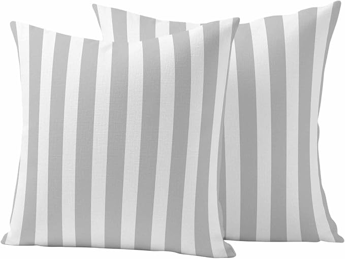 Grey Striped Outdoor Waterproof Throw Pillow Covers 26x26 Set of 2, Modern Farmhouse Gray White Stripes Decorative Pillowcases Cushion Pillowcase for Couch Sofa Patio Outside Pillow Protector