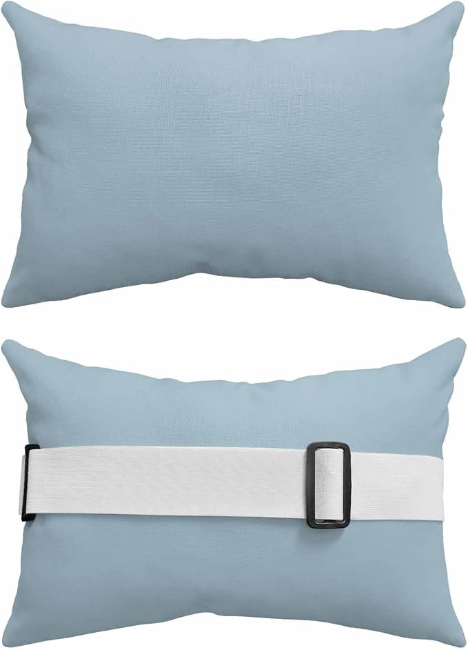 DecorLovee Sky Blue Outdoor Recliner Pillows for Head, Modern Pure Blue Waterproof Chair Pillow with Elastic Stripe, Farmhouse Chaise Lounge Headrest Pillow for Patio/Beach/Pool 2Pack, 11"x16"