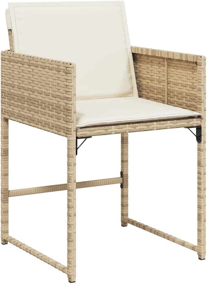 11 Piece Patio Dining Set with Cushions Beige Poly Rattan, Outdoor Rattan Dining Table for 10, Foldable Space-Saving Chairs with Removable Cushion Covers, UV-Proof Garden Furniture for Backyard Lawn