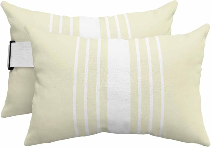Pack of 4 Outdoor Lumbar Pillow Covers 12x20 Inch, Cream White Stripe Waterproof Throw Pillow Covers Set, Modern Rustic Vertical Striped Indoor&Outdoor Decorative Cushion Cases for Patio Porch Beach