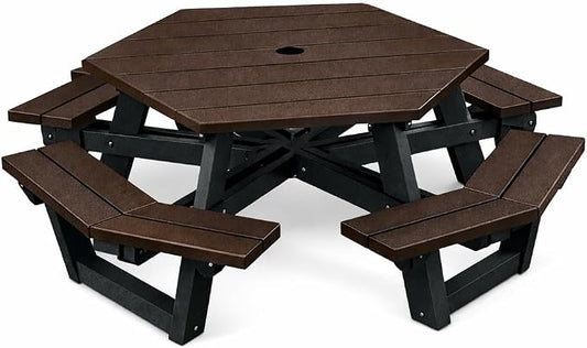 Frog Furnishings Hex Table Bench, Portable Outdoor, for All Weather, Backyard, Dining Party, Patio, Also for School, College, Park, Playground, Swimming Pool