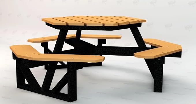Frog Furnishings Hex Table Bench, Portable Outdoor, for All Weather, Backyard, Dining Party, Patio, Also for School, College, Park, Playground, Swimming Pool