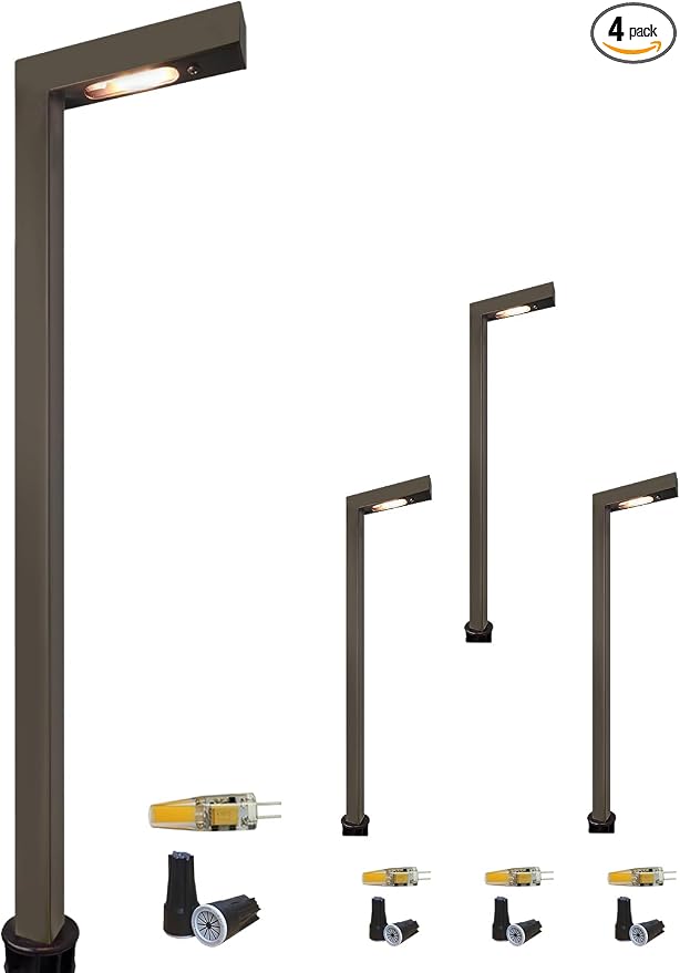 COLOER Brass Low Voltage Outdoor Pathway Lights Bronze Finish 4-Pack with 3W LED G4 Bulb,9-17V AC/DC Garden Lights Electric,Halloween Walkway Light,IP65 Waterproof,2700K Landscape Lighting(603B)