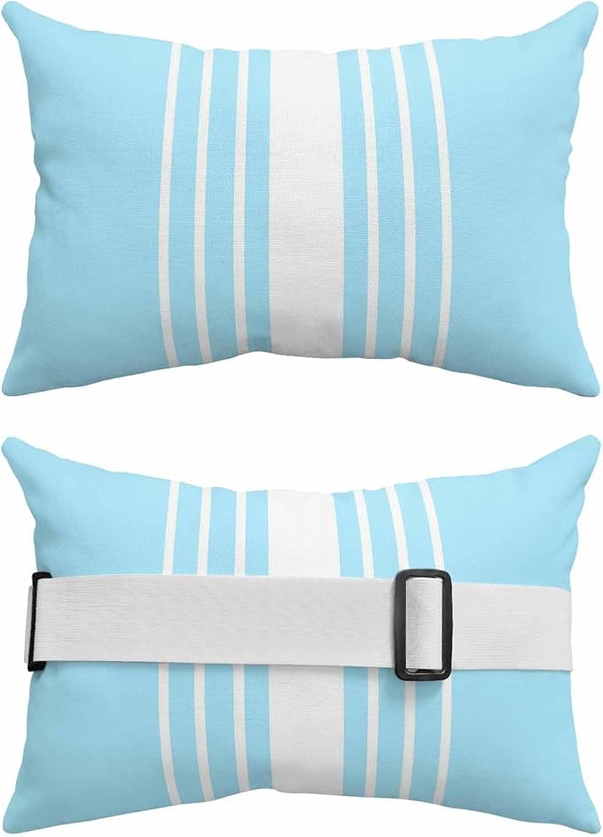 Pack of 4 Outdoor Lumbar Pillow Covers 12x20 Inch, Aqua White Stripe Waterproof Throw Pillow Covers Set, Modern Rustic Vertical Striped Indoor&Outdoor Decorative Cushion Cases for Patio Porch Beach