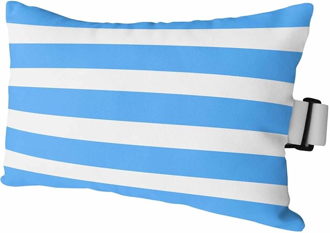 Simple Blue Striped Outdoor Head Pillows for Recliner Lounge Chair,Pack of 1 Waterproof Throw Pillow Cushion Cases with Insert&Elastic Strap,Modern Geometric Line Neck Pillow for Patio Beach