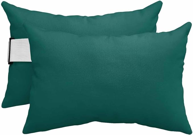 DecorLovee Dark Green Outdoor Recliner Pillows for Head, Modern Pure Green Waterproof Chair Pillow with Elastic Stripe, Farmhouse Chaise Lounge Headrest Pillow for Patio/Beach/Pool 2Pack, 11"x16"