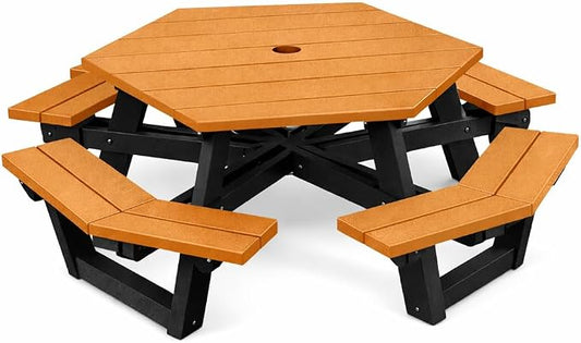 Frog Furnishings Hex Table Bench, Portable Outdoor for All Weather, Backyard, Dining Party, Patio, Also for School, College, Park, Playground, Swimming Pool