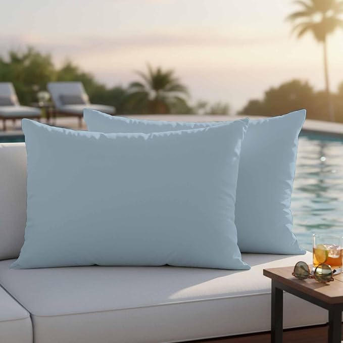 Sky Blue Outdoor Pillow Covers 20x12 Inch Lumbar Pillow Covers Set of 2 Waterproof Decorative Throw Pillow Cases Modern Pure Winter Sky Blue Cushion Covers for Patio Furniture Garden Couch Sofa