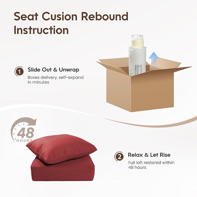 Luxury 22*24*6in Outdoor Patio Cushions, 2 Pieces Red Outdoor Cushion | 6'' Thick Outdoor Cushions, Water-Resistant, Reversible, Removable Cover, for Patio Chairs Sofa Couch Loveseat