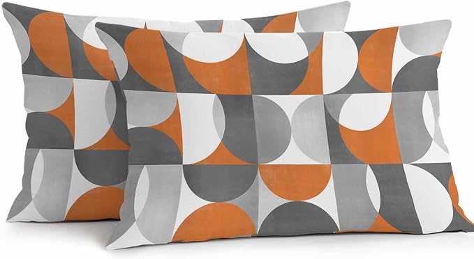 Vandarllin Outdoor Throw Pillows Covers 20x12 inch Set of 2 Waterproof Mid Century Geometric Decorative Zippered Cushion Covers for Patio Furniture, Abstract Modern Orange Lumbar Pillowcases