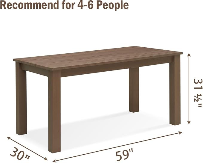 Outdoor Dining Table & Bench Set for 6, 59" Rectangle Poly Lumber Table + 2 Three-Person Backless Benches, Weatherproof HDPE Patio Furniture Set, Anti-Fade, for Garden, Backyard, Porch & Park