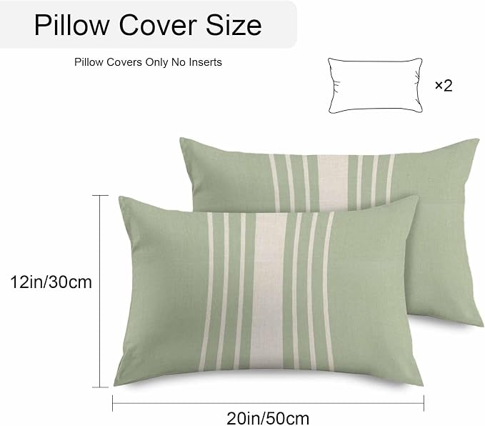 Sage Green Beige Striped Outdoor Pillow Covers 20x12 Inch Lumbar Pillow Covers Set of 2 Waterproof Decorative Throw Pillow Cases Modern Farmhouse Retro Lines Cushion Covers for Patio Furniture Garden