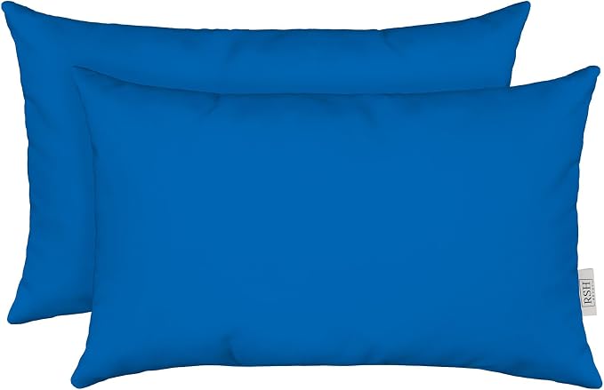 RSH DECOR Sunbrella 26" x 16" Lumbar Throw Pillows Set of 2 | Water and Fade-Resistant Performance Fabric | Outdoor Pillow Covers with Down-Alternative Inserts | Made in USA (Canvas Pacific Blue)