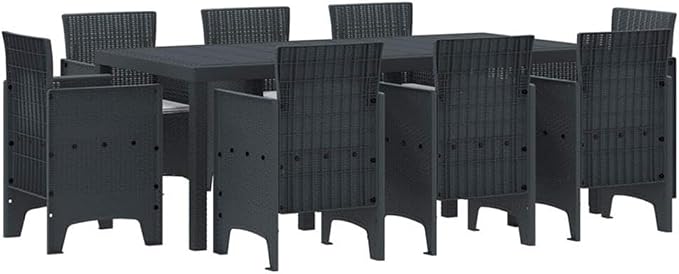 BOWERY HILL Contemporary Poly Rattan Patio Dining Set, Anthracite Finish, Rectangular Durable Design, Foam Cushions, Seating for 8, Weather-Resistant Outdoor Furniture for Garden or Patio Use