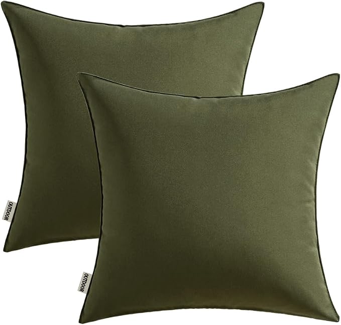MIULEE Decorative Outdoor Waterproof Pillow Covers 16x16 Olive | Decorative Patio Furniture,Pack of 2,Accent Square Soild Throw Pillow Covers,Summer Garden Tent Couch Sofa
