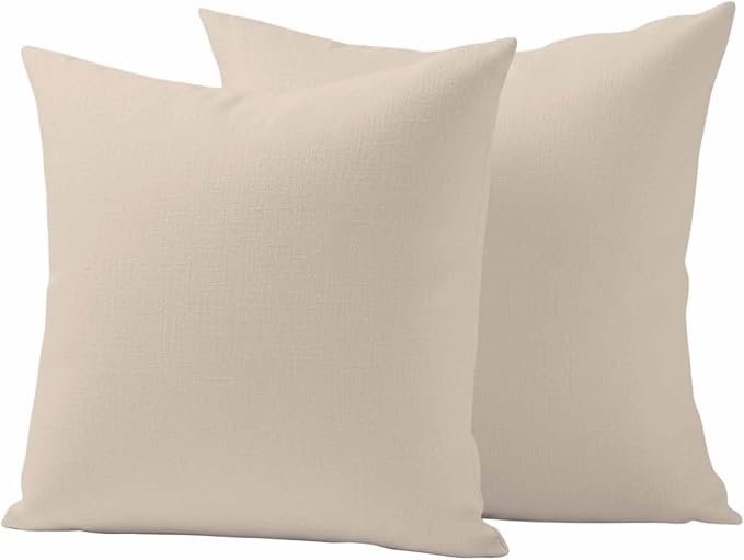 Outdoor Pillow Covers 26 x 26 Inches, Beige Pure Color Waterproof Throw Pillow Cover Set of 2, Aesthetics Contemporary Modern Decorative Square Cushion Covers for Patio/Couch/Garden
