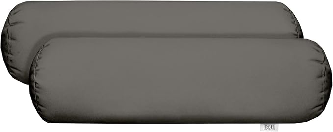 RSH DECOR: Neck Roll Jumbo Bolster Pillows Set of 2 | 24” x 8" | All-Weather Spun Fabric | Water and Fade-Resistant | Outdoor Support Pillows for Patio Furniture | Charcoal Graphite Grey (Gray)