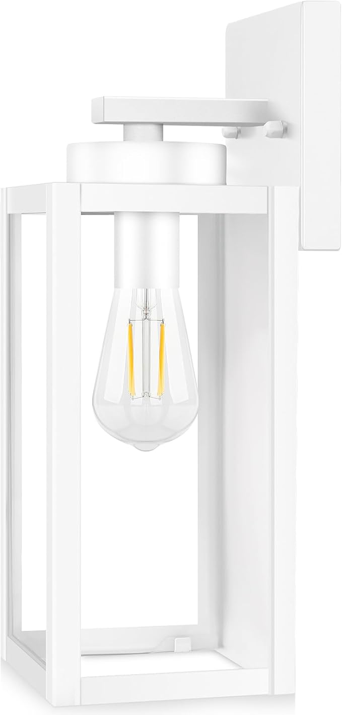 BesLowe Outdoor Wall Light, Modern Exterior Porch Sconce Lighting, White | Waterproof, Rust-Resistant, Durable Metal with Clear Glass, Standard E26 Socket, Easy to Install