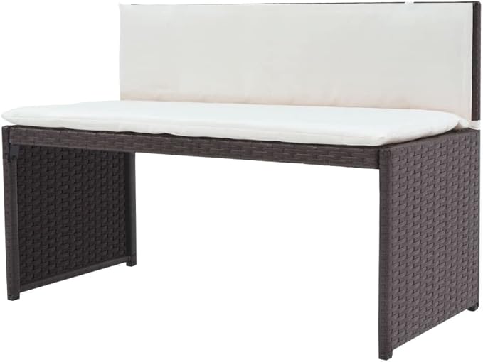 5-Piece Outdoor Dining Set, Brown Poly Rattan Patio Furniture with Cream White Cushions, Modular Sectional Sofa for Garden, Terrace and Balcony, Seats 4 People