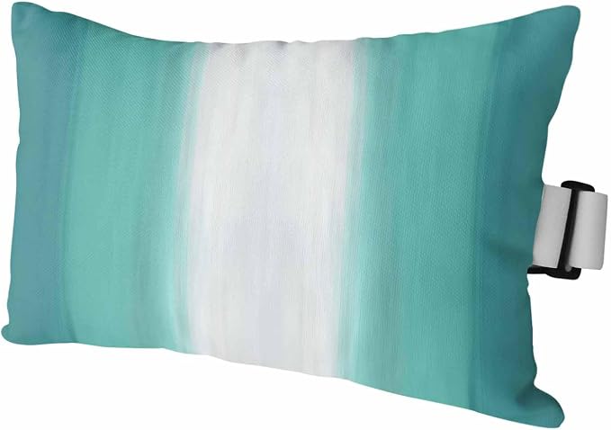 Outdoor Lumbar Pillow Set of 1, Teal Green Striped Waterproof Beach Headrest Pillow with Inserts, Turquoise Ombre Farmhouse Gradient Recliner Throw Pillows for Patio Furniture, 12 x 20