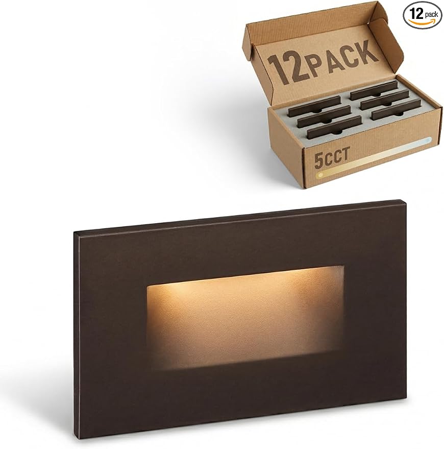 LEONLITE 12-Pack 5CCT 120V LED Step Lights, Horizontal, Oil Rubbed Bronze | 150LM, 5%-100% Dimmable, CRI90, ETL, Indoor Outdoor Stair Lights, Wet Location, 2700K/3000K/3500K/4000K/5000K, Aluminum
