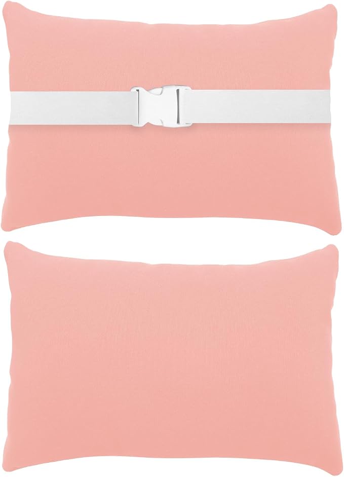 Chaise Lounge Head Resting Pillows, Waterproof Outdoor Pillows | 2 Pack Head Support Pillow with Adjustable Elastic Stripe for Garden Furniture Decorative, Pink