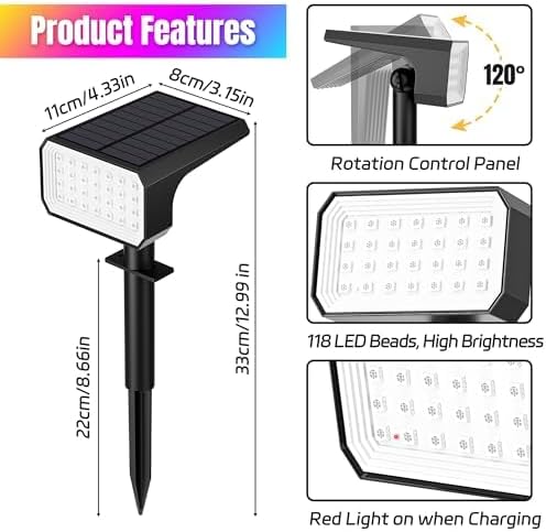 Solar Spot Lights Outdoor RGB Color Changing, 10 Pack, 28 LED | IP67 Waterproof, 7 Modes Auto On/Off, for Yard Garden Pathway Walkway Tree Patio Driveway
