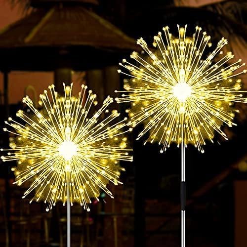 Solar Firework Lights, 2 Pack 135 LEDs 2 Lighting Modes Solar Garden Lights Outdoor Waterproof for Yard Patio Walkway Pathway Party Wedding Christmas Decorative - Warm White