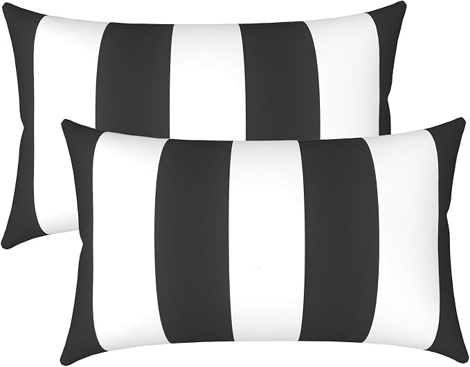 LVTXIII Outdoor/Indoor Lumbar Pillows, Decorative Patio Lumbar Cushions, Fluffy Water Repellent Garden Cushions for Home Patio Coach Sofa Use, 12×20 Inch, Pack of 2, Cabana Black