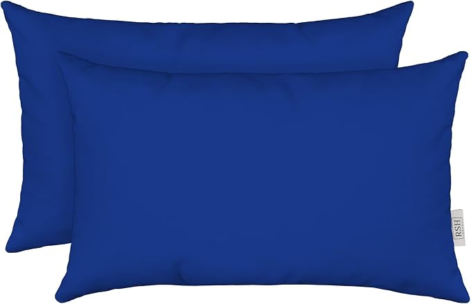 RSH DECOR Sunbrella 26" x 16" Lumbar Throw Pillows Set of 2 | Water and Fade-Resistant Performance Fabric | Outdoor Pillow Covers with Down-Alternative Inserts | Made in USA (Canvas True Blue)