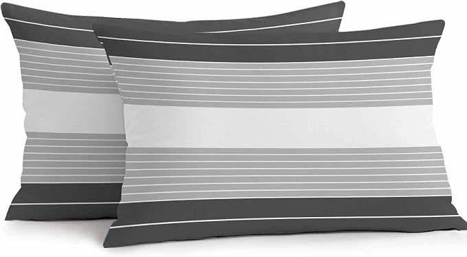 Black Grey Stripe Outdoor Pillow Covers Waterproof, All Weather Cushion Case Set of 2, Modern Art Horizontal Striped Lumbar Pillowcase for Sofa Couch Bed Decor Patio Furniture 20"x12"