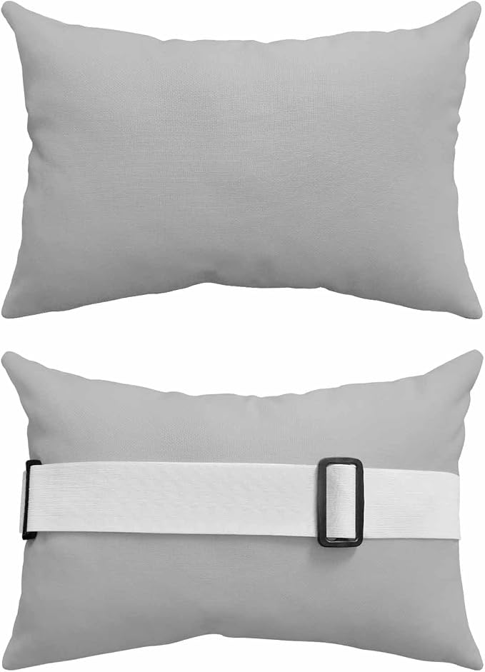 DecorLovee Grey Outdoor Recliner Pillows for Head, Modern Pure Gray Waterproof Chair Pillow with Elastic Stripe, Farmhouse Chaise Lounge Headrest Pillow for Patio/Beach/Pool 1Pack, 11"x16"