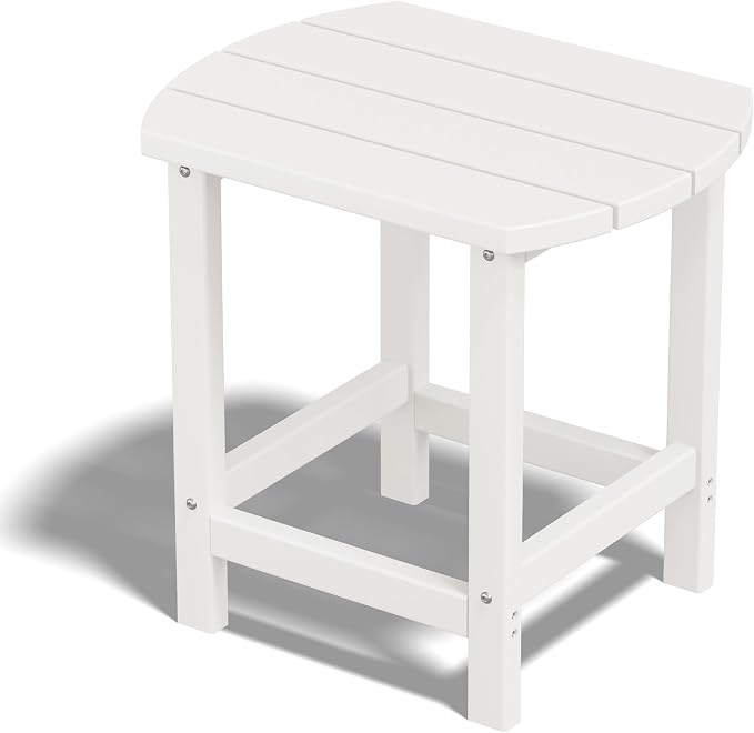 Outdoor Adirondack Side Table, Single-Layer, for Patio, Poolside, Living Room and Bedroom, Easy to Assemble (White)