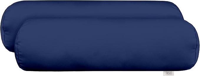 RSH DECOR: Neck Roll Jumbo Bolster Pillows Set of 2 | 24” x 8" | All-Weather Spun Fabric | Water and Fade-Resistant | Outdoor Support Pillows for Patio Furniture | Navy Blue