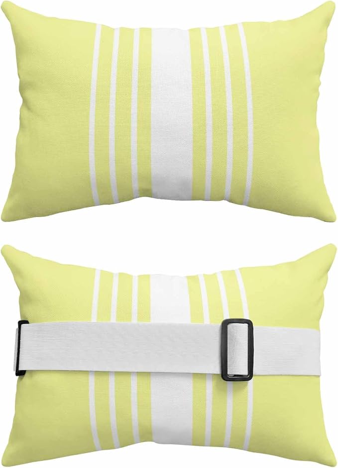 Pack of 2 Outdoor Lumbar Pillow Covers 11x16 Inch, Yellow White Stripe Waterproof Throw Pillow Covers Set, Modern Rustic Vertical Striped Indoor&Outdoor Decorative Cushion Cases for Patio Porch Beach