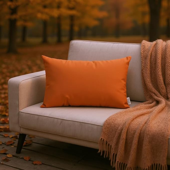 RSH DECOR Sunbrella 26" x 16" Lumbar Throw Pillows Set of 4 | Water and Fade-Resistant Performance Fabric | Outdoor Pillow Covers with Down-Alternative Inserts | Made in USA (Canvas Rust Burnt Orange)
