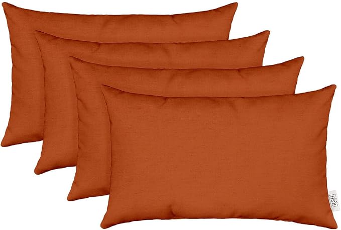 RSH DECOR Sunbrella 26" x 16" Lumbar Throw Pillows Set of 4 | Water and Fade-Resistant Performance Fabric | Outdoor Pillow Covers with Down-Alternative Inserts | Made in USA (Canvas Rust Burnt Orange)