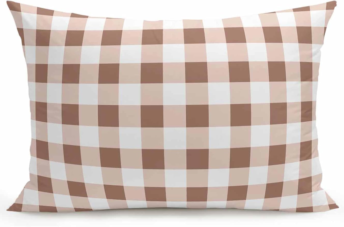 Waterproof Outdoor Pillow 1 Pack Brown Buffalo Plaid Decorative Throw Pillows Cover & Insert 20x12 Inch Lumbar Pillowcase Check Lines Pillows for Couch Sofa Bed Patio Furniture Indoor Outdoor