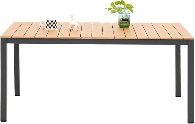 Outdoor Dining Table for 4-6 People Weather-Resistant Rectangle Patio Dining Table with Aluminum Frame for Garden Backyard Porch, Grey