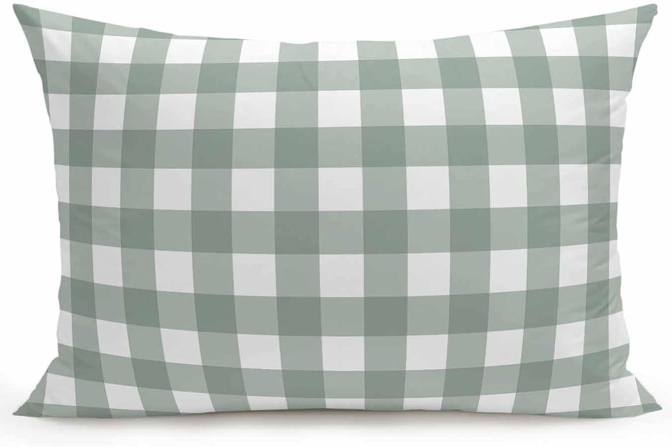 Waterproof Outdoor Pillow 1 Pack Sage Green Buffalo Plaid Decorative Throw Pillows Cover & Insert 20x12 Inch Lumbar Pillowcase Check Lines Pillows for Couch Sofa Bed Patio Furniture Indoor Outdoor