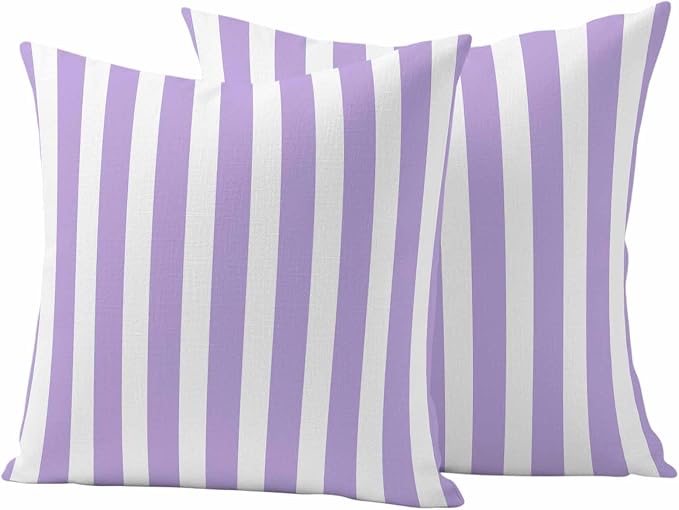 Purple Striped Outdoor Waterproof Throw Pillow Covers 26x26 Set of 2, Modern Farmhouse Purple White Stripes Decorative Pillowcases Cushion Pillowcase for Couch Sofa Patio Outside Pillow Protector