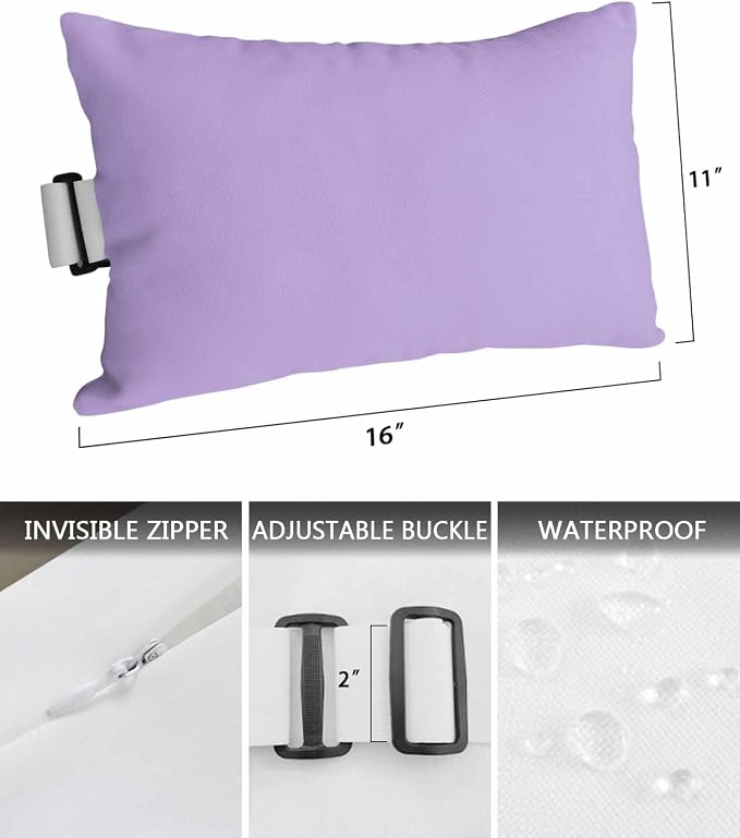 DecorLovee Purple Outdoor Recliner Pillows for Head, Modern Pure Lavender Waterproof Chair Pillow with Elastic Stripe, Farmhouse Chaise Lounge Headrest Pillow for Patio/Beach/Pool 1Pack, 11"x16"