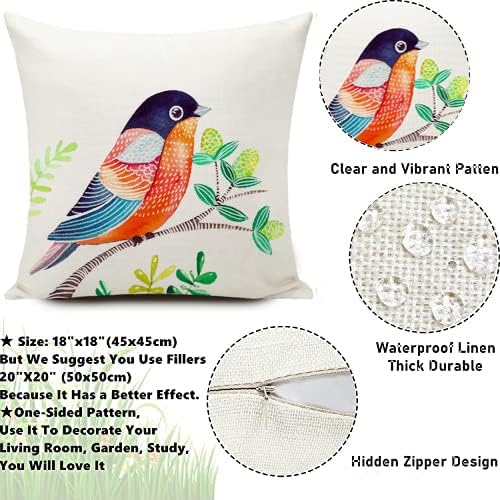 Outdoor Pillow Covers Waterproof Furniture Patio Garden Decor for Outside Chair Cushions Birds Throw Pillows 18x18 Inch Set of 4 Decorative for Couch Sofa