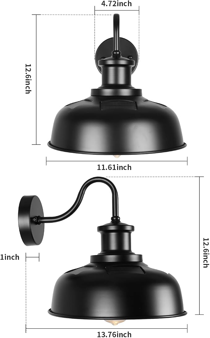 Solar Barn Light for Outside, Outdoor Wall Lights Solar Powered, Farmhouse Exterior Wall Sconce, Industrial Outside Lighting Fixture, Rustic Lantern Works with Gooseneck Barn Shed Garage Patio