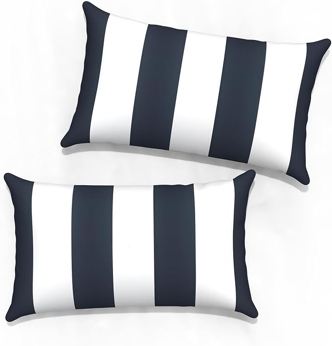 Outdoor Lumbar Pillow Covers 12”x20”, Rectangle Throw Pillow Covers for Patio Furniture, Decorative Lumbar Cushion Case for Garden Balcony Couch Office Chair, Pack of 2, Cabana Navy