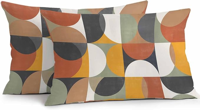 Vandarllin Outdoor Throw Pillows Covers 20x12 inch Set of 2 Waterproof Mid Century Geometric Decorative Zippered Cushion Covers for Patio Furniture, Abstract Modern Retro Lumbar Pillowcases