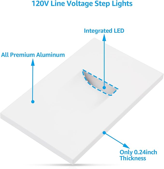 LEONLITE 6-Pack 5CCT 120V LED Step Lights, Vertical, White | 150LM, 5%-100% Dimmable, CRI90, ETL, Indoor Outdoor Stair Lights, Wet Location, 2700K/3000K/3500K/4000K/5000K, Aluminum