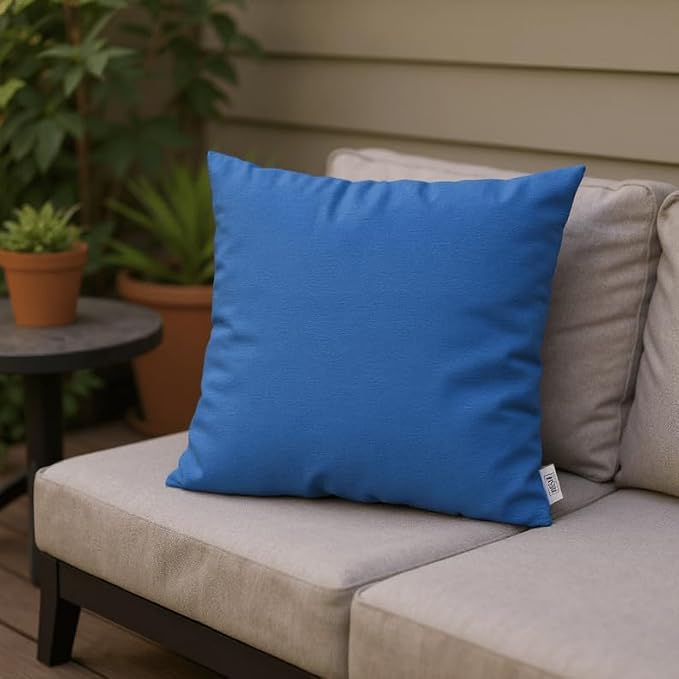 RSH DECOR: Sunbrella Square Throw Pillows Set of 2 | 20" x 20" | Water and Fade-Resistant Performance Fabric | Outdoor Pillow Covers with Down-Alternative Inserts | Canvas Pacific Blue